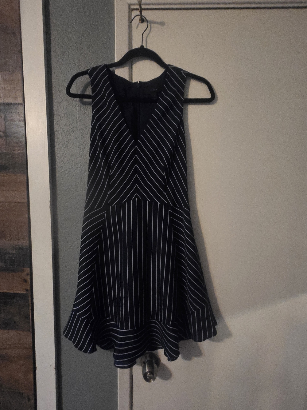 J. Crew Navy and White Striped V-Neck Fit & Flare Mini Dress